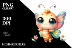 Watercolor Butterfly Big Eyes Sublimation Clipart Product Image 1