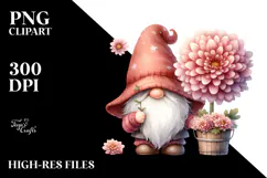 cute Gnome with Chrysanthemum, Transparent PNG Product Image 2