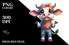 Expressive Cow in Farm Jeans with Bandana Product Image 3