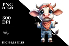 Expressive Cow in Farm Jeans with Bandana Product Image 2
