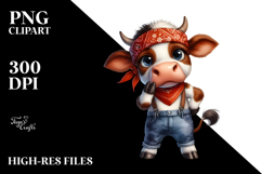 Cow with Big Eyes Bandana and Farm Jeans Clipart Product Image 2