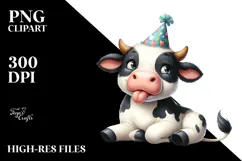 Whimsical Holstein Cow with Party Hat, PNG Product Image 2