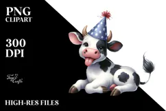 Whimsical Holstein Cow with Party Hat, PNG Product Image 2
