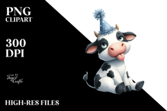 Holstein Cow with Party Hat, Tongue-Out Pose PNG Product Image 2