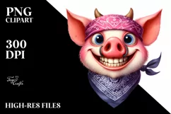 Funny Pig Goat Bandana Eyes Smile | Clipart Product Image 1