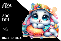 Colorful Watercolor Crazy Cute Baby Bunny PNG Product Image 2