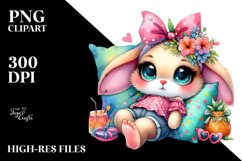 Colorful Watercolor Crazy Cute Baby Bunny PNG Product Image 2