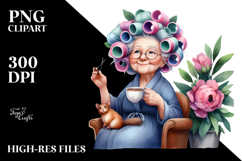 Old Lady Watercolor Character | Sitting on Chair Product Image 2