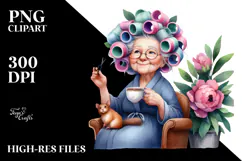 Old Lady Watercolor Character | Sitting on Chair Product Image 2