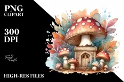 Wooden Small Stained Mushroom Watercolor Splash PNG Product Image 1