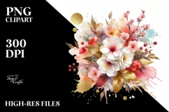 Colorful Bouquet with Cherry Blossom | Sublimation | Clipart Product Image 3