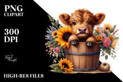 Baby Cow with Sunflower PNG Product Image 2