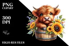 Baby Cow with Sunflower PNG Product Image 2