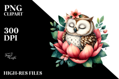 Owl Sleeping Flower Petals Night Garden Clipart Product Image 2