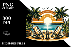 Retro Tropical Island Beach Chairs Clipart PNG Product Image 2