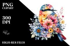 Colorful Bird with Flowers, PNG Product Image 2