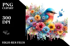 Colorful Bird with Flowers, PNG Product Image 2