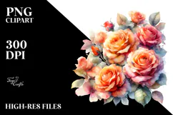 Vibrant Orange Roses Watercolor PNG Product Image 2