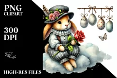 Colorful Bunny with Vintage Hat and Clothes PNG Product Image 2