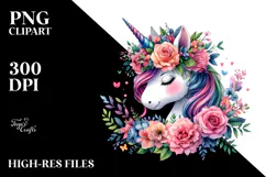 Cute Unicorn with Floral Wreath PNG Product Image 2