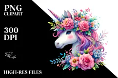 Cute Unicorn with Floral Wreath PNG Product Image 2