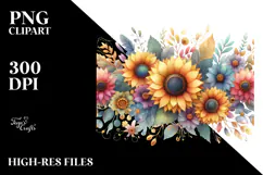 Colorful Sunflower Frame PNG Product Image 2