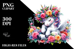Cute Unicorn with Floral Wreath PNG Product Image 2