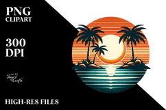 Retro Tropical Island Sunset PNG Product Image 2