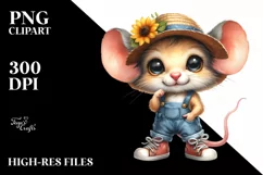 Funny Baby Mouse in Farm Jeans with Sun Hat Product Image 1