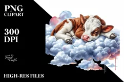 Colorful Baby Cow Napping on a Cloud, Transparent PNG Product Image 3