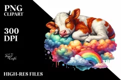 colorful Baby Cow Napping on Cloud PNG Product Image 1