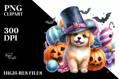 Cute Baby Dog Halloween Drawing | Watercolor Scenery Product Image 3