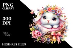 Vibrant Watercolor Crazy Cute Baby Rabbit PNG Product Image 2