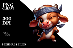 Goofy Baby Calf with Bandana, Winking Eye, PNG Product Image 2