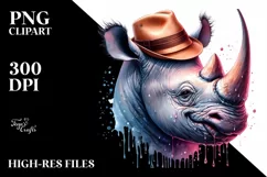 Funny Vibrant Rhino Portrait Sublimation Clipart Product Image 1