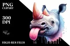 Funny Vibrant Rhino Portrait Sublimation Clipart Product Image 1