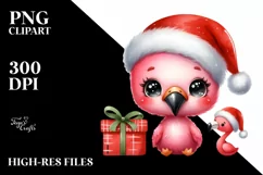 Expressive Flamingo with Santa Hat, Summer PNG Product Image 1