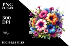 Vibrant Colorful Petunia Bouquet | Clipart Product Image 3