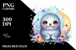 Cute Baby Bearded Seal with Moon and Stars | Sublimation | Product Image 1