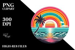 Retro Tropical Rainbow Sunset PNG Product Image 2
