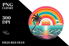Retro Tropical Rainbow Sunset PNG Product Image 2
