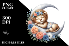 Baby Lion Summertime Sleeping on Moon | Clipart Product Image 2
