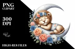 Baby Lion Summertime Sleeping on Moon | Clipart Product Image 3