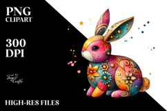 Colorful Bunny Made of Diamonds with Golden Insertions PNG Product Image 2