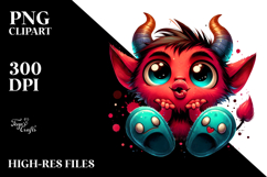 Funny Little Demon with Monster Slippers, Watercolor Design Product Image 2