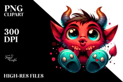 Funny Little Demon with Monster Slippers, Watercolor Design Product Image 2