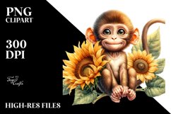 Funny Baby Monkey Sunflower Clipart Product Image 1