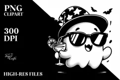 Cute Ghost with Purse Holding Cocktail PNG Product Image 1