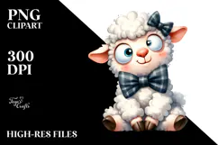 Watercolor Lamb with Bow Tie PNG Product Image 2