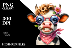 Cow with Big Eyes Bandana and Fancy es Clipart Product Image 2